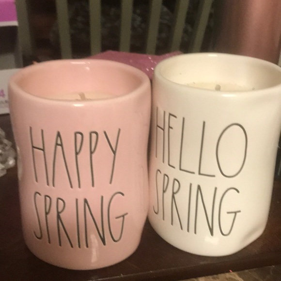 Rae Dunn Other - Rae Dunn candle set  happy spring in pink & white